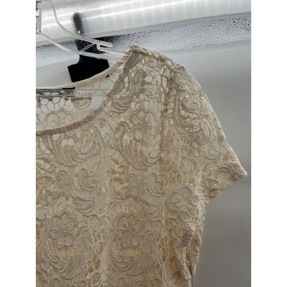 Apt. 9 Open Lace Top Cream Women's Size Large Short Sleeve Career New - Picture 4 of 10